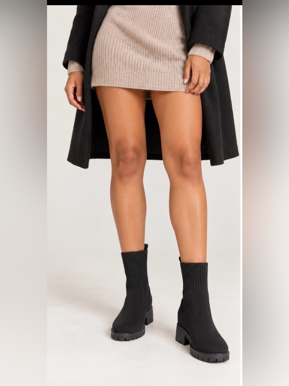 VIVAIA Tara Sock Boots Black Ribbed Knit Chunky Lug Sole Ankle Boots 9 winter
